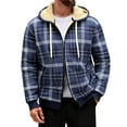 thumbnail image 1 of LNZGNM Men's Flannel Shirt Jacket Fleece Lined Sherpa Lined Plaid Shirt Full Zip with Hood Jacket with Pokect Casual Winter Warm Coat,Blue M, 1 of 4