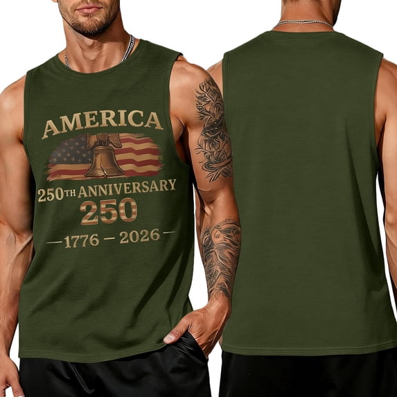 LNZGNM Men's Graphic Tank Tops Big and Tall 4th of July Shirt Stylish USA Flag Muscle Sleeveless Tank Tops Vacation Tee,Army Green L