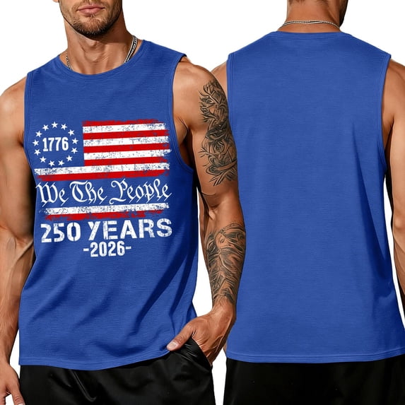 LNZGNM Men's Graphic Tank Tops Big and Tall 4th of July Shirt USA Flag Muscle Sleeveless Tank Tops Casual Memorial Day Tee Tops,Blue XL