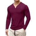 thumbnail image 1 of LNZGNM Men's Long Sleeve Muscle T Shirts Longline Stretch V-Neck Shirts Lightweight Slim Fit Solid Tee Shirt Stylish Business Top,Wine 2XL, 1 of 4