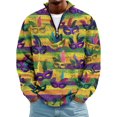 thumbnail image 1 of LNZGNM Men's Mardi Gras Outfits 1/4 Zip Up Plus Size Printed Sweatshirt Banded Collar Long Sleeve Top Novelty Winter Outfits,Orange XL, 1 of 7