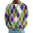 thumbnail image 1 of LNZGNM Men's Mardi Gras Shirt 1/4 Zip Big and Tall Printed Sweatshirts Stand-Up Collar Long Sleeve Tops Stylish Carnival Outfits,Purple Pink 5XL, 1 of 7