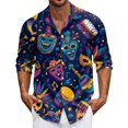 thumbnail image 1 of LNZGNM Men's Mardi Gras Shirt Lapel Mask Printed Button Down Shirt Plus Size Long Sleeve T-Shirt Stylish Carnival Outfits,Navy 3XL, 1 of 6