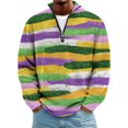 thumbnail image 1 of LNZGNM Men's Mardi Gras Shirts 1/4 Zip Plus Size Printed Sweatshirts Stand Collar Long Sleeve Top Fashion Carnival Outfits,Light Purple 4XL, 1 of 7
