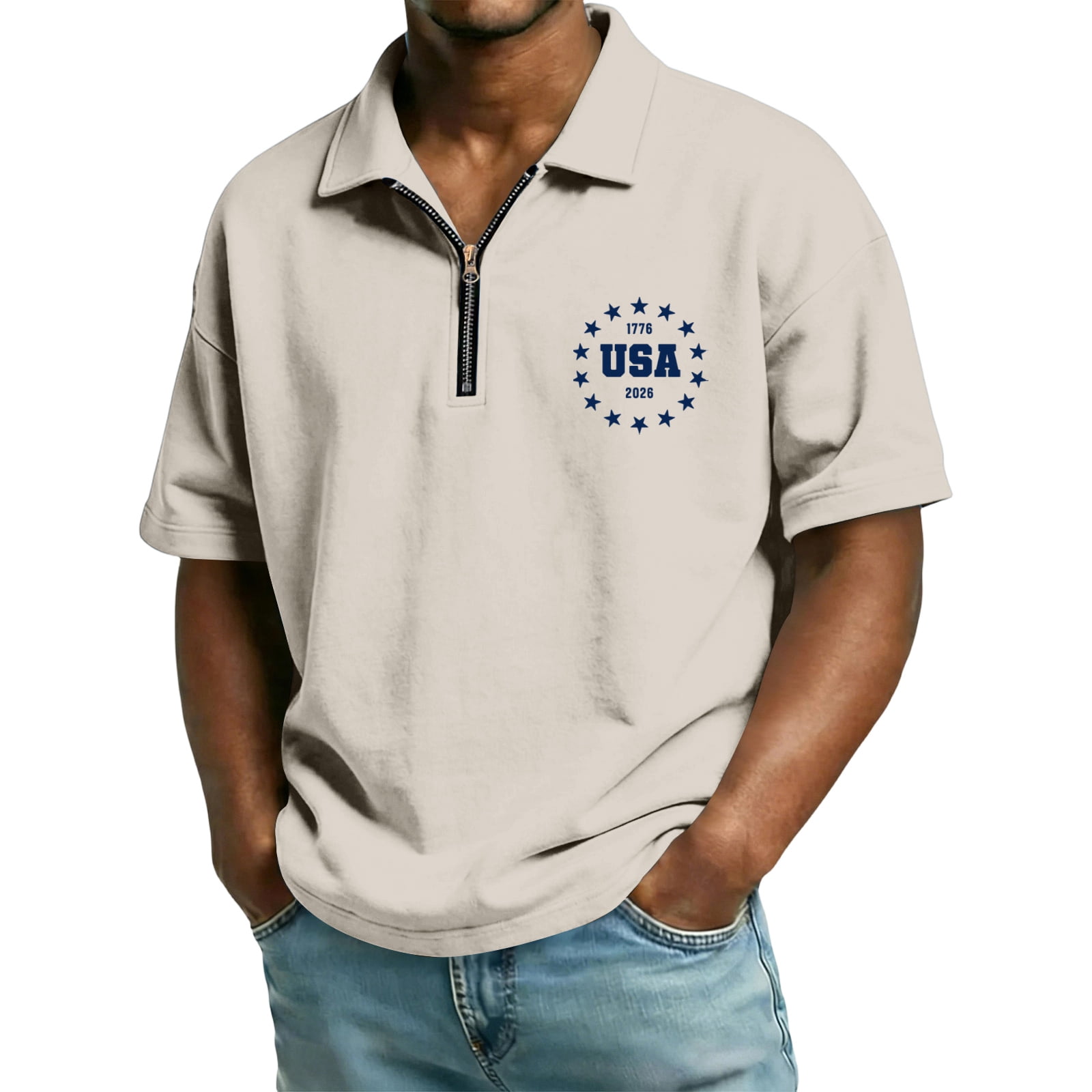LNZGNM Men's Polo Shirts 250th Anniversary Quarter Zip Golf Shirts ...
