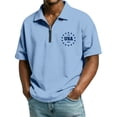 thumbnail image 1 of LNZGNM Men's Quarter Zip Pullover 250 Anniversary USA 1776-2026 Golf Shirt Short Sleeve Star Graphic Golf Polos Casual Memorial Day Tops,Light Blue 3XL, 1 of 4