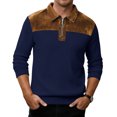 thumbnail image 1 of LNZGNM Men's Quarter Zip Sweaters Faux Suede Patchwork 1/4 Zipper Pullover Lightweight Slim Fit Long Sleeve Sweatshirts Athletic Workout Lapel Top,Navy XL, 1 of 7