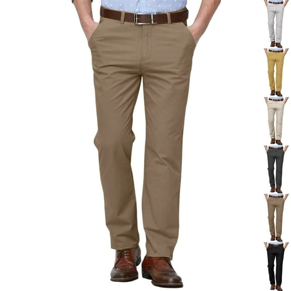 LNZGNM Men's Regular Fit Dress Pants Pleated Front Straight Leg Dress Pant Casual Belt Dress Pants Classic Work Pants Business Trousers, Coffee 36