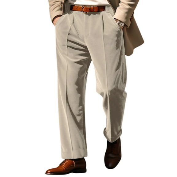 LNZGNM Men's Regular Fit Dress Pants Pleated Front Straight Leg Dress Pant Casual Belt Dress Pants Classic Work Pants Formal Suit Trousers, Khaki M