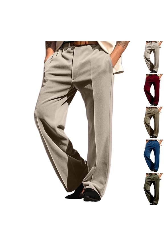 Men's Regular Fit Dress Pants Straight Leg Pleated Front Dress Pant Formal Suit Trousers Belt Classic Work Pants Casual Suit Pants, Khaki XL