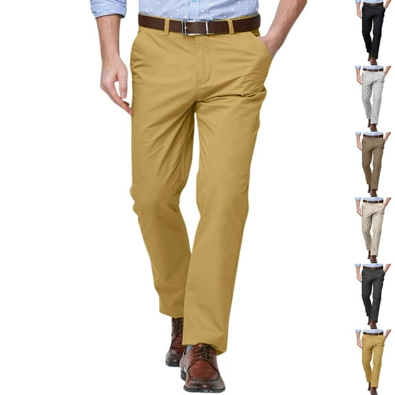 LNZGNM Men's Relaxed Fit Dress Pants Pleated Straight Leg Dress Pant Casual Belt Suit Pants Classic Work Pants Business Suit Trousers, Khaki 30