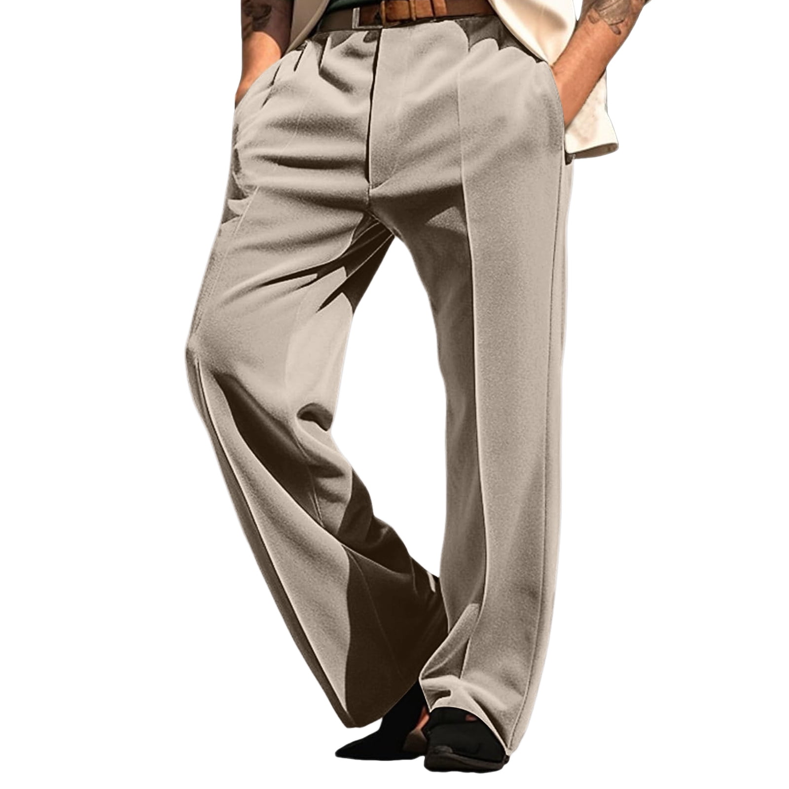 LNZGNM Men's Relaxed Fit Dress Pants Pleated Straight Leg Dress Pant ...