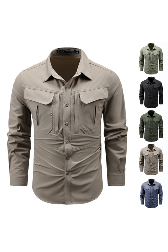 Men's Shirts Tactical Outdoor Multi-Pocket Cargo Shirt Performance Quick Dry Technical Button Down Shirt,Army Green(L)