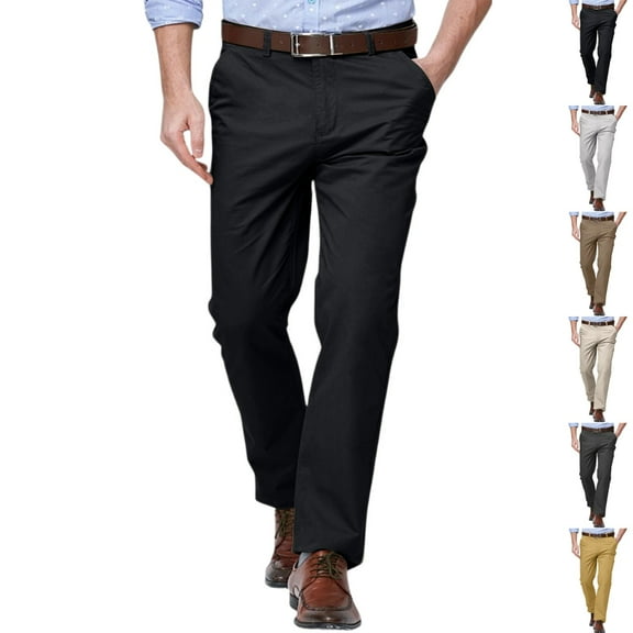 LNZGNM Men's Slim Fit Dress Pants Pleated Front Straight Leg Dress Pant Casual Belt Dress Pants Classic Work Pants Formal Trousers, Black 30