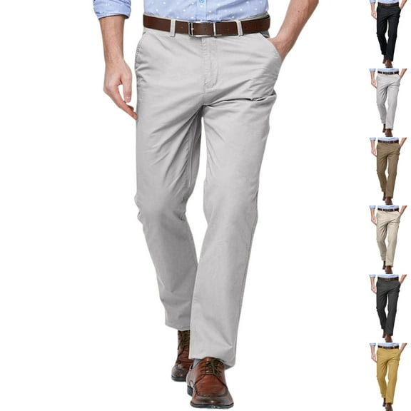 LNZGNM Men's Slim Fit Dress Pants Pleated Front Straight Leg Dress Pant Casual Belt Suit Pants Classic Work Pants Business Suit Trousers, White 30