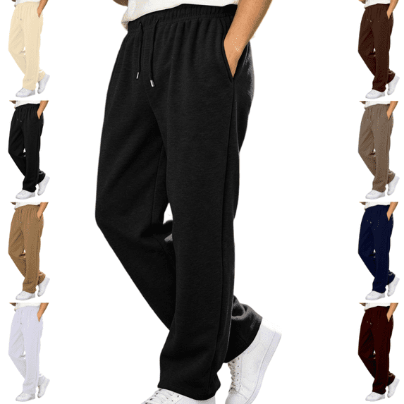 LNZGNM Men's Straight Leg Sweatpants Casual Elastic Drawstring Waist Open‑Hem Daily Workout Wear with Deep Side Pockets, Black (S)