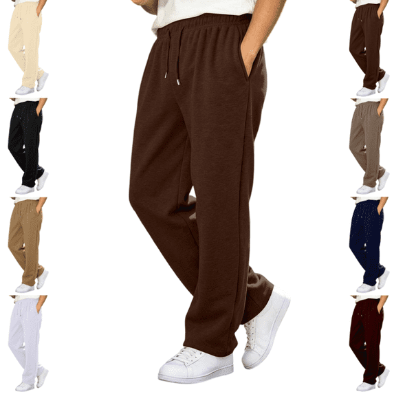 LNZGNM Men's Straight Leg Sweatpants Casual Elastic Drawstring Waist Open‑Hem Daily Workout Wear with Deep Side Pockets, Brown (XXL)
