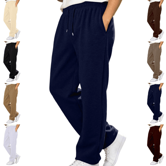 LNZGNM Men's Straight Leg Sweatpants Casual Elastic Drawstring Waist Open‑Hem Daily Workout Wear with Deep Side Pockets, Navy (M)