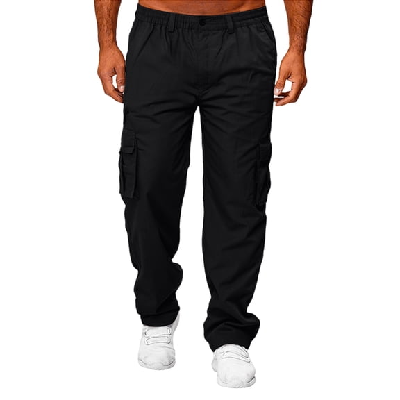 LNZGNM Men's Sweatpants Athletic Outdoor Sports Pants Lightweight Regular Fit Work Pants Multi Pockets Loose Fit Running Trousers,Black L
