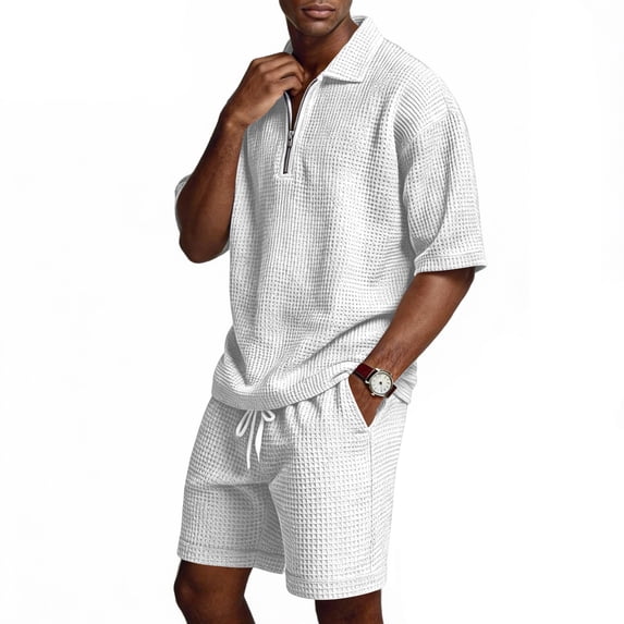 LNZGNM Men's Track Suits 2 Piece Short Set Outfits Lightweight Plus Size Shirt Sets Athletic Drawstring Shorts Sets Outfits with Pockets Outdoor Outfits,White 3XL