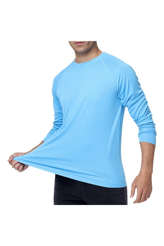 Men's UPF 50+ Long Sleeve T-Shirt UV Protection Quick Dry Rash Guard Crew Neck Lightweight T Shirt Stylish Cycling Tee Shirts,Sky Blue S