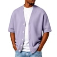 thumbnail image 1 of LNZGNM Men's Waffle Cardigans V-Neck Big and Tall Shirts with Button Lightweight Short Sleeve Cardigan Stylish Daily Wear Tops,Purple L, 1 of 7