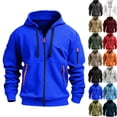thumbnail image 1 of LNZGNM Men's Zip Up Hoodie Military Tactical Hoodies Big and Tall Fall Hoodie Casual Lightweight Hooded Sweatshirt Men Workout Athletic Outfits with Pockets, Blue 3XL, 1 of 9