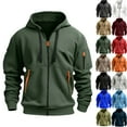 thumbnail image 1 of LNZGNM Men's Zip Up Hoodie Military Tactical Hoodies Big and Tall Fall Hoodie Casual Lightweight Hooded Sweatshirt Men Workout Hoodies with Pockets, Dark Green L, 1 of 9