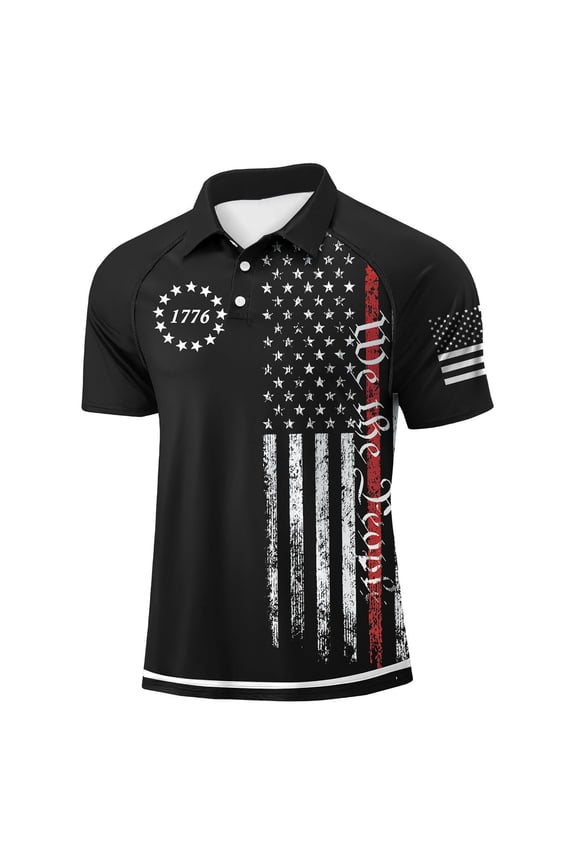 Mens 250 Anniversary USA Polo Shirt American Flag 1776 Short Sleeve Golf Shirt Stylish Star Stripes Patriotic Lapel Golf Polos Workout Top,Black L