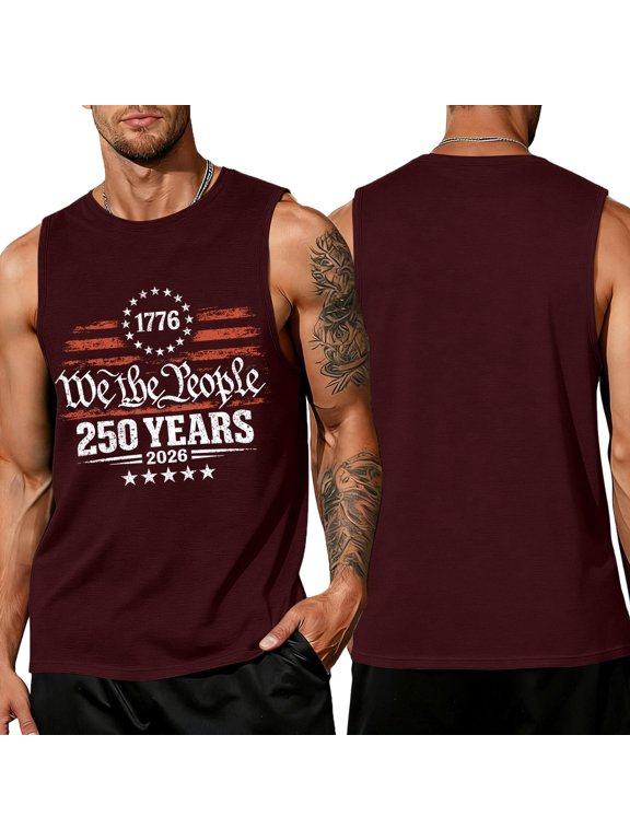 Mens 250 Anniversary USA Tank Tops Plus Size Usa Flag Sleeveless Shirt Muscle Graphic Tank Tops Stylish Workout Tee Shirts,Wine 4XL
