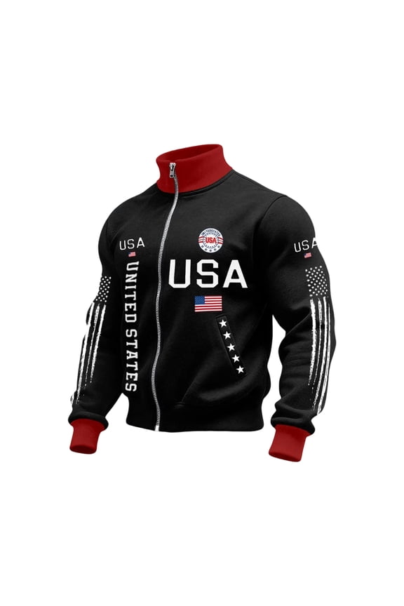 Mens American 250th Anniversary Jacket American Flag Zip Up Jackets Casual Mock Neck Patriotic 1776-2026 Track Jacket Outdoor Top,Black S