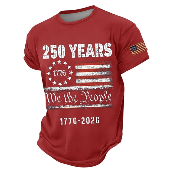 LNZGNM Mens American Flag Shirts 250th Anniversary Short Sleeve T-Shirt Star Stripes Graphic Crewneck Shirt Fashion Summer Tee Tops,Red 2XL