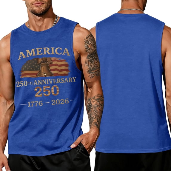 LNZGNM Mens American Flag Tank Tops Big and Tall Sleeveless Patriotic Shirt Casual Muscle Graphic Tank Tops Parade Tee,Blue 2XL