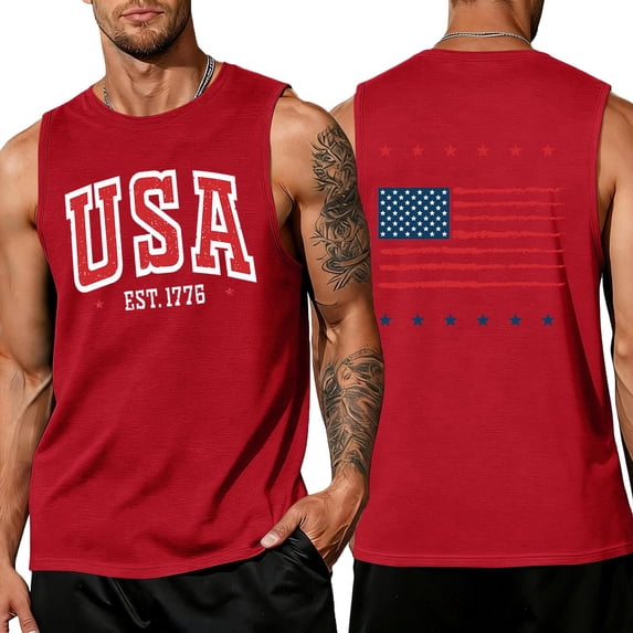 LNZGNM Mens American Flag Tank Tops Big and Tall Sleeveless Patriotic Shirt Muscle Graphic Tank Tops Stylish Memorial Day Tee,Red M