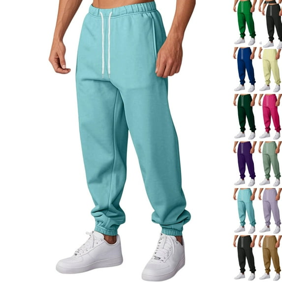 LNZGNM Mens Baggy Sweatpants Elastic Waist Straight Leg Sweatpants Drawstring S-5XL Joggers Casual Lightweight Sweatpants Fleece Yoga Running Gym Jogger, Cyan M