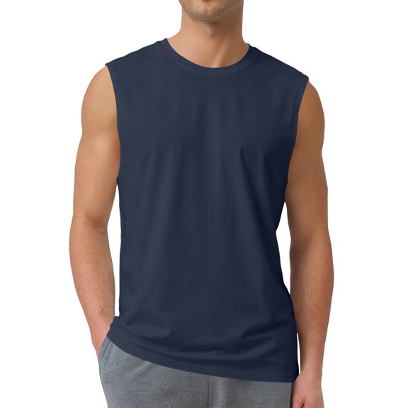 LNZGNM Mens Basic Tank Top Crew Neck Slim Fit Workout Running Layering Daily Casual Summer Athletic Tank Top for Men,Blue(L)