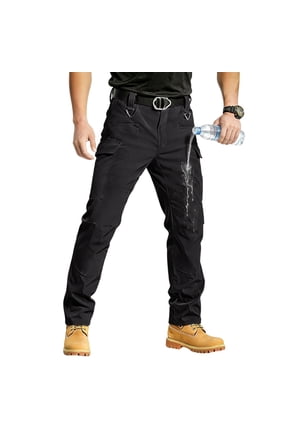Mens Cargo Pants Ripstop Waterproof Work Pants Lightweight Breathable Tactical Pants Multi Pockets Casual Fishing Trousers,Black S