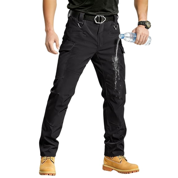 LNZGNM Mens Cargo Pants Ripstop Waterproof Work Pants Lightweight Breathable Tactical Pants Multi Pockets Casual Fishing Trousers,Black S