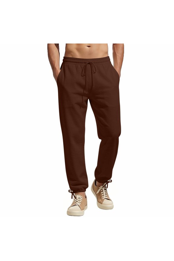 Mens Casual Joggers Lightweight Sweatpant Elastic Waist Drawstring Track Pants Stylish Gym Pants with Pockets,Brown S
