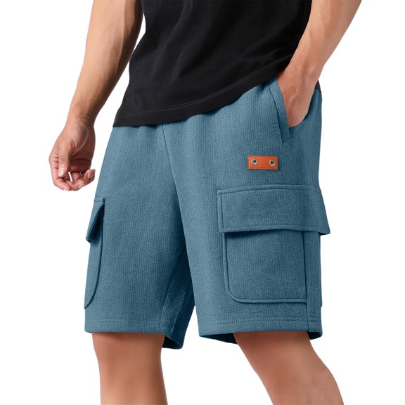 LNZGNM Mens Corduroy Shorts Stretch Drawstring Shorts Fashion Lightweight Loose Fit Short Pants Beach Summer Shorts with Pockets,Cyan 2XL