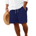thumbnail image 1 of LNZGNM Mens Cotton Linen Shorts Elastic Waist Drawstring 5 Inch Shorts Casual Lightweight Summer Beach Shorts Gym Short Pants with Pockets,Navy 3XL, 1 of 4