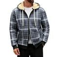thumbnail image 1 of LNZGNM Mens Flannel Plaid Jacket Fleece Lined Sherpa Lined Plaid Shirt Full Zip with Hood Jackets with Pokect Casual Winter Warm Coats,Gray 2XL, 1 of 4