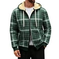 thumbnail image 1 of LNZGNM Mens Flannel Shirts Long Sleeve Fleece Lined Sherpa Lined Plaid Shirts Full Zip Up Hooded Jacket with Pokect Casual Winter Warm Sweatshirt,Army Green L, 1 of 4