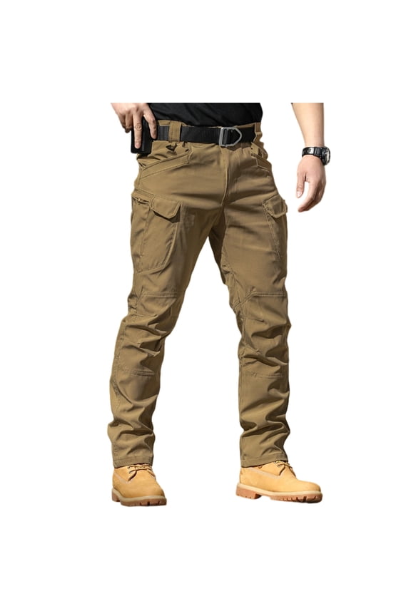 Mens Fleece Lined Cargo Pants Ripstop Waterproof Tactical Pants Breathable Lightweight Work Pants with Multi Pockets Casual Fishing Trousers,Brown M