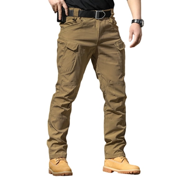 LNZGNM Mens Fleece Lined Cargo Pants Ripstop Waterproof Tactical Pants Breathable Lightweight Work Pants with Multi Pockets Casual Fishing Trousers,Brown M