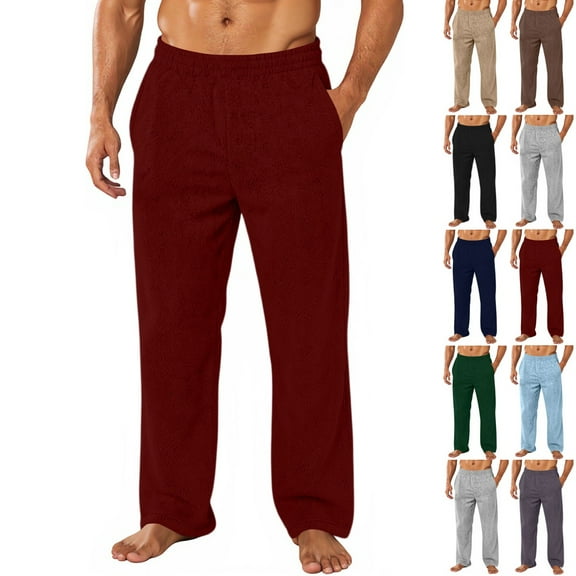 LNZGNM Mens Fleece Pajama Pants Thermal Winter Flannel Pants for Men Fuzzy Sleep Pants Loose Mid-Weight Pajamas Set Casual Men Pajama Set with Pockets, Wine 3XL
