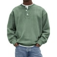 thumbnail image 1 of LNZGNM Mens Henley Shirt Corduroy Ribbed Button Up Pullover Lightweight Solid Long Sleeve Sweaters Casual Fall Loose Fit Top,Green XL, 1 of 3