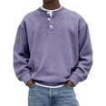 thumbnail image 1 of LNZGNM Mens Henley Sweater Corduroy Ribbed 1/4 Button Pullover Lightweight Solid Color Long Sleeve Sweater Fashion Fall Loose Top,Purple M, 1 of 4