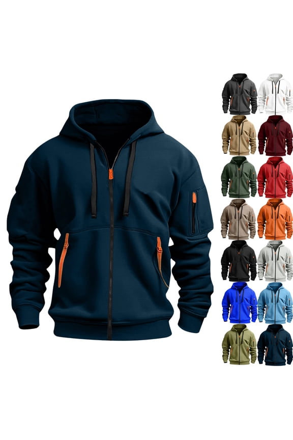 Mens Hoodies Zip Up Cargo Tactical Hoodies Big and Tall Fall Hoodie Casual Lightweight Hooded Sweatshirt Men Athletic Jackets with Pockets, Dark Blue S