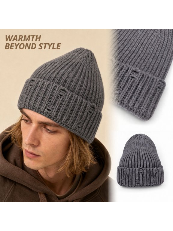Mens Knit Beanie Winter Casual Stretchy Fold Over Cuff Stylish Minimalist Ribbed for Daily Wear Lovely Gear